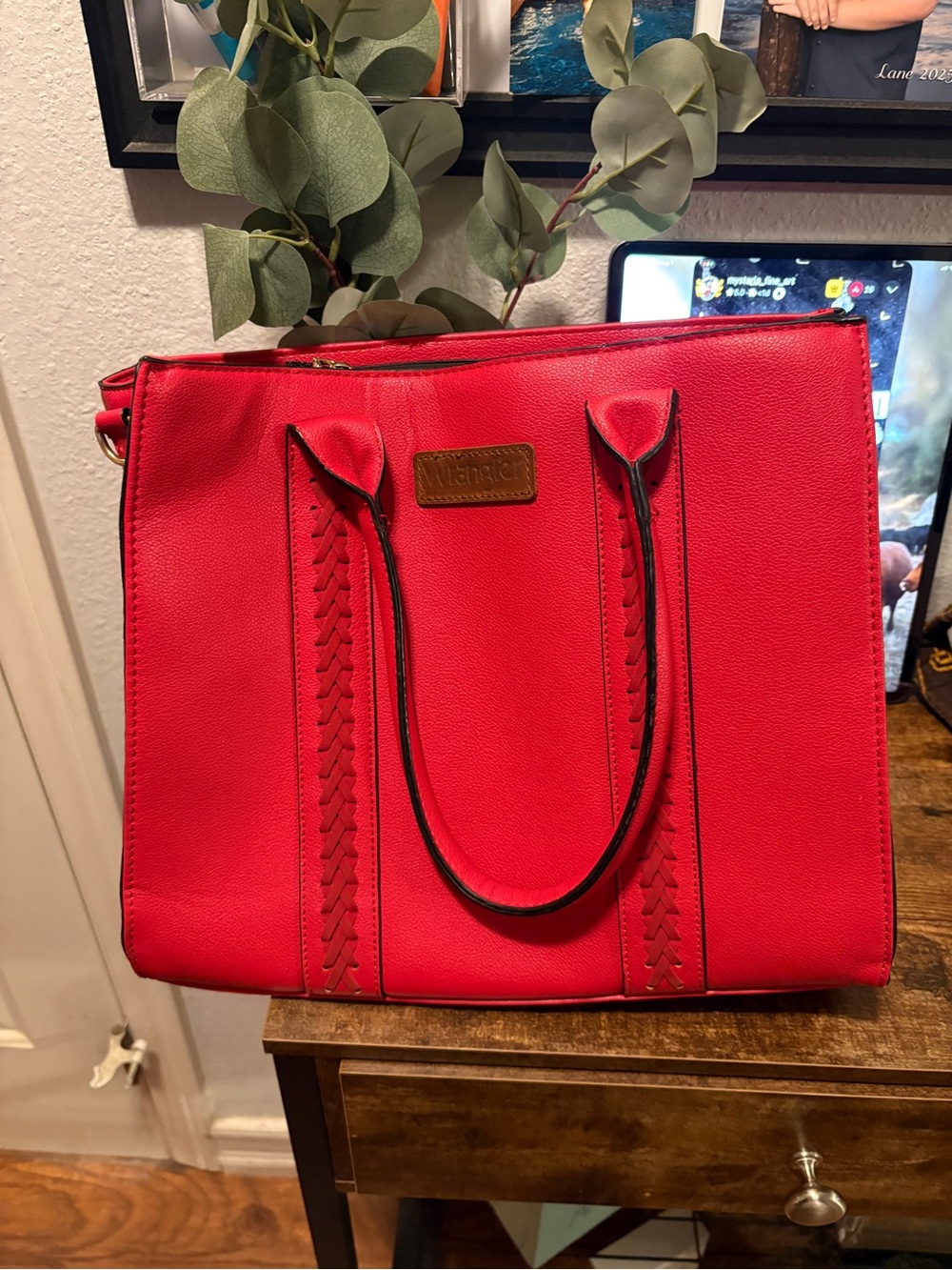 Wrangler Red Women's Tote with Braided Detail